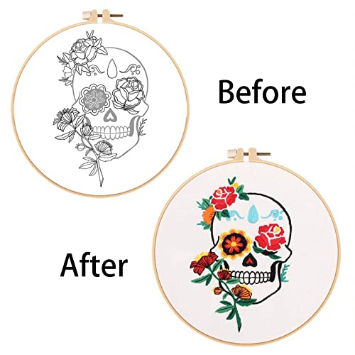 Nuberlic Embroidery Kit Cross Stitch Kits For Beginners Skull With Flowers Pattern Diy Needlepoint Kit For Adults #TOP2