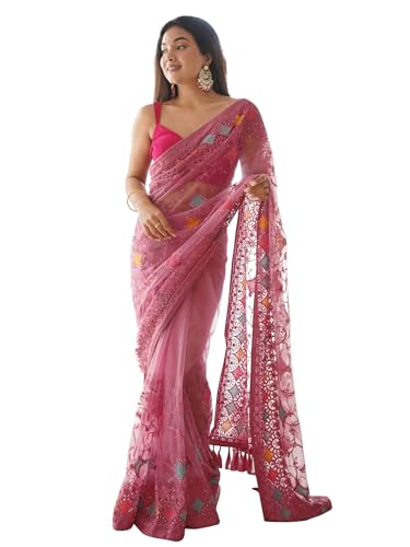 Image of AKHILAM Women's Net Woven Design Saree With Unstitched Blouse Piece (AAVYA701 HV-Parent)