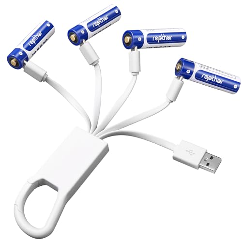 Rapthor 1.5V AA Rechargeable Batteries 3600mWh with 4-in-1 USB Type-C Charging Cable for Remote Control Microphone Wireless Keyboard Mice (Quick Charge in 2 Hours, Pack of 4)