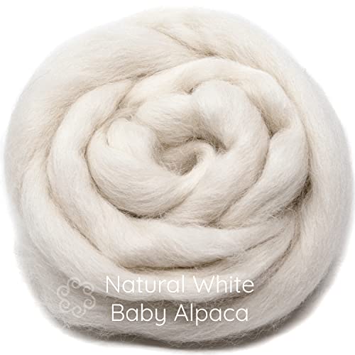 Image of Baby Alpaca Fiber for Spinning, Blending, Felting & Dyeing. Natural Combed Top Roving, White.