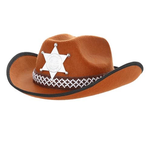 KarneLux Cowboy Hut Braun - Cowgirl Kostüm Zubehör mit Sheriffstern für Karneval, Fasching, Theater oder Halloween KarneLux Cowboy Hut Braun - Cowgirl Kostüm Zubehör mit Sheriffstern für Karneval, Fasching, Theater oder Halloween