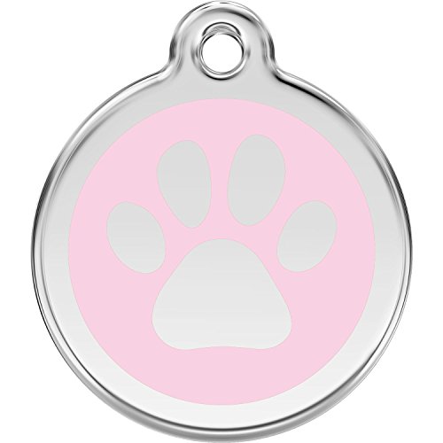 Red Dingo Personalized Paw Print Pet ID Dog Tag (Small Pink)