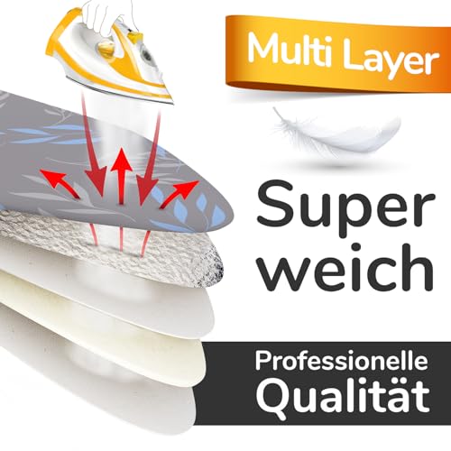 Super Soft Turbo-Bügelbrettbezug 120x40, Made in Germany, ÖKOTEX Baumwoll-Polsterung, schneller...