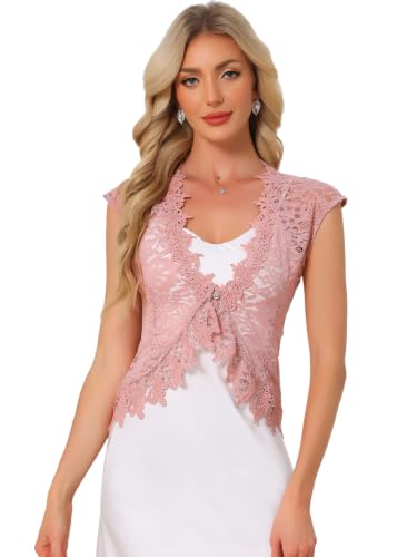 Image of Allegra K Lace Shrug Bolero for Women's Wedding Guest Cap Sleeve Sheer Floral Cardigan