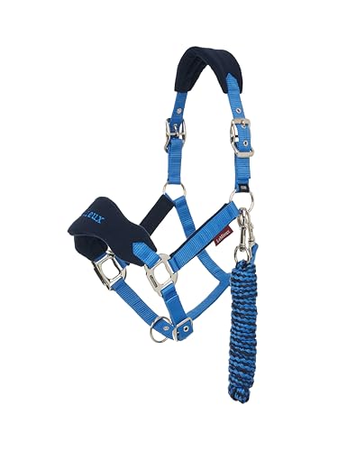 LeMieux Vogue Fleece Headcollar - Halter & Leadrope - Extra Padding, Adjustable at Curb and Poll Strap - Benetton Blue - Full