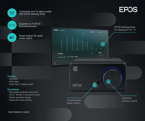 EPOS GSX 300 - Placa de som externa para computador - estéreo de alta resolução e som surround 7.1 -