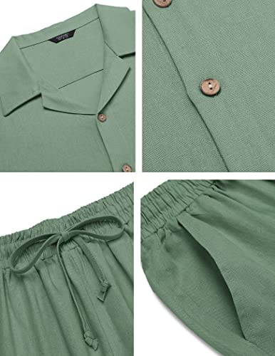 Image of COOFANDY Men 2 Piece Linen Outfit Beach Button Down Shirt Casual Loose Pant Sets