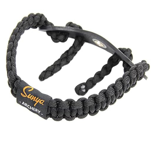 SUNYA Archery Bow Wrist Sling, 550 Paracord Strap Comfortable on Hand.100% Full Grain Leather Yoke, Multiple Camo Colors.Fit Compound Bow Stabilizer & Recurve. (Black)