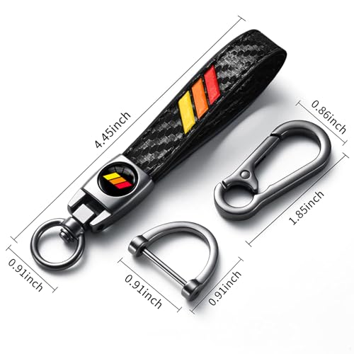 Image of Black Keychain for Toyota Tacoma 4Runner Tundra TRD Camry Rav4, Black Leather & Metal Key Ring with Tri-Color Stripe Logo, Car Key Chain Holder Accessories