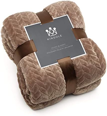 Kingole Flannel Fleece Luxury Throw Jacquard Weave Blanket, Beige King Size Leaf Pattern Cozy Couch/Bed Super Soft and Warm Plush Microfiber 350GSM (108 x 90 inches)