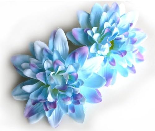 (4) Blue Silk Dahlia Flower Heads - 4" - Artificial Flowers Dahlias Head Fabric Floral Supplies Wholesale Lot for Wedding Flowers Accessories Make Bridal Hair Clips Headbands Dress