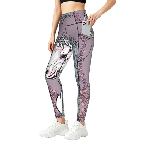 Pantalones de yoga de cintura alta Horrible Unicorn02 con bolsillos para running