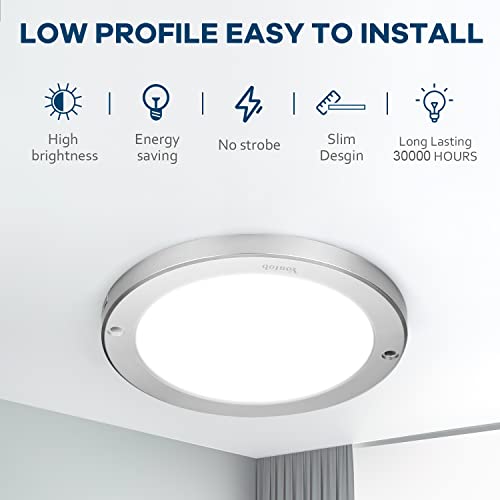 Youtob PART_B07MCXV2R3 Led Flush Mount Ceiling Light, 15W 100 Watt Equivalent, 1200Lm Brushed Silver Round Lighting Fixture For Closets, Kitchens thumb #2