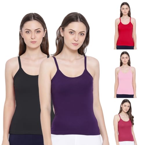 Image of Rupa Softline Women Super Combed Cotton Camisole, Under-Shirt, Stretchable and Body-Hugging, Pack of 5