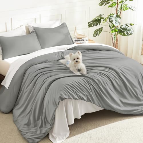 Image of Litanika Comforters Medium Gray Queen Size, 3 Pieces Lightweight Solid Bedding Set & Collections, All Season Fluffy Bed Set (90x90In Comforter & 2 Pillowcases)