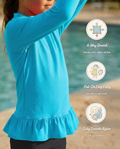 Image of City Threads Girls Long Sleeve Rashguard UPF 50+ Made in USA, Girls' Rash Guard Shirts with Sun Protection