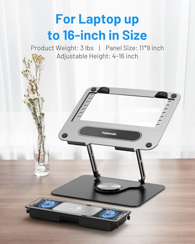 Image of Adjustable Laptop Cooling Stand with Detachable Thermoelectric Cooler, 360 Rotation Base, Solid Carbon Steel, 20Db Ultra-Quiet, 2-Power Peltier Cooling Pad for Laptop up to 16-inch