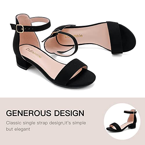 Image of Dufannie Girls Sandals Low Heels Dress Pump Ankle Strap Open Toe Flower Girl Wedding Party for Toddler Little Big Kid