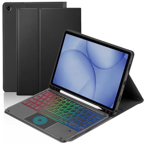 MePadKey Touchpad Keyboard Case for Samsung Galaxy Tab A11 Plus/A9 Plus 2025/2023 11 inch 7-Color Backlight Type-C Charging Keyboard with Pencil Holder Cover Fit Tablet A11+/A9+ (Black)