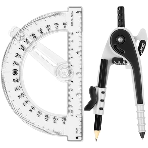 Zonon 2 Pcs Student Protractor and Compass, Student Geometry Math Set Drawing Compass and 180 Degree...