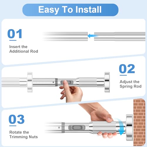Image of Long Tension Rod 41-166inch Silver Tension Curtain Rods no Drilling | 1.26 inch Diameter Outdoor Curtain Rod for Patio,Windows,Anywhere Heavy Duty Spring Rods Adjustable