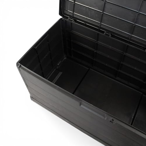 Pincho Baul Almacenaje Cofre, Arcon Jardin Exterior, Mueble Almacenaje con Cierre para Candado, Caja Plastico Extra Grande con Tapa Abatible - 120x60x60 Cm, Antracita, Baul Jardin Exterior - imagen 5