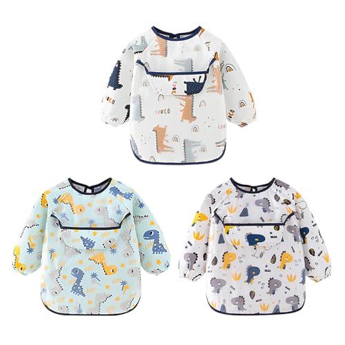 Consejos para Comprar Bodies para Bebé - los preferidos. 45 Sebami 3PCS Baberos para Niños Unisex Niños Babero, Impermeables con Manga Larga y Bolsillo para 1-3 años