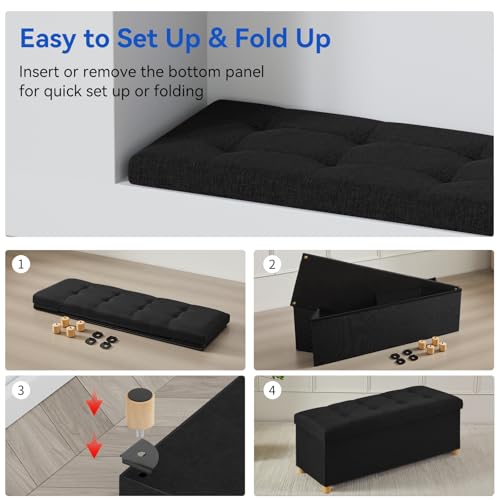 Image of BRIAN & DANY 43 Inches Folding Storage Ottoman Bench, Ottoman with Storage Bench for Bedroom, Living Room, Entryway, Foot Rest with Legs, Black