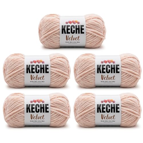 Image of Keche Velvet Yarn for Crocheting, Soft Chenille Bulky Baby Blanket Amigurumi Yarn 100 gr (132 yds) (Light Powder, 5 SKEINS)