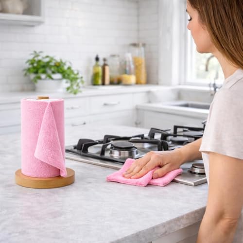 Image of PulGos 50pcs Microfiber Cleaning Cloth Roll - 25x25cm | 4000x Washable - Cheaper Than Regular Cloths - Ultra-Absorbent Lint-Free Rags | Tear-able Reusable Towels for Kitchen, Home, Car & Auto