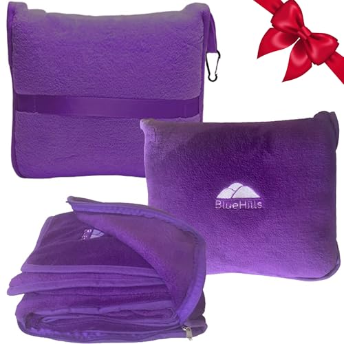 BlueHills Travel Blanket Pillow Premium Soft Plush for Airplane Travel