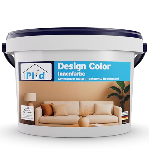 Plid® Design Innenfarbe Beige 2.5L [HOHE DECKKRAFT] Design-Colour Kaffegenuss - Bunte Farbe Wand - Matte Wandfarbe - Für ca. 15-18 m² in Profi Qualität - Atmungsaktiv & Tropfgehemmt