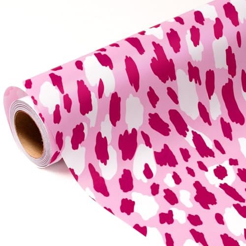 MAYPLUSS Pink Leopard Wrapping Paper Roll, 17 IN x 16.5 FT Girl Gift Wrap