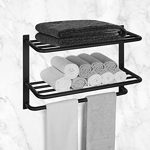 Foto de Toallero para baño, soporte de torre de 23 pulgadas con barras de torre, acero inoxidable SUS 304, estante para toallas de baño, soporte de pared, 3 niveles (negro mate) (imagen 6)
