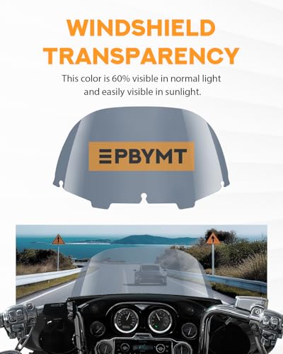 Image of PBYMT 10 inch Windshield Windscreen 96-13 Compatible for Harley Davidson Touring Street Glide Electra Glide FLHT FLHTCU Ultra Classic Glide FLHX FLHTK Tri Glide 1996-2013, Tint
