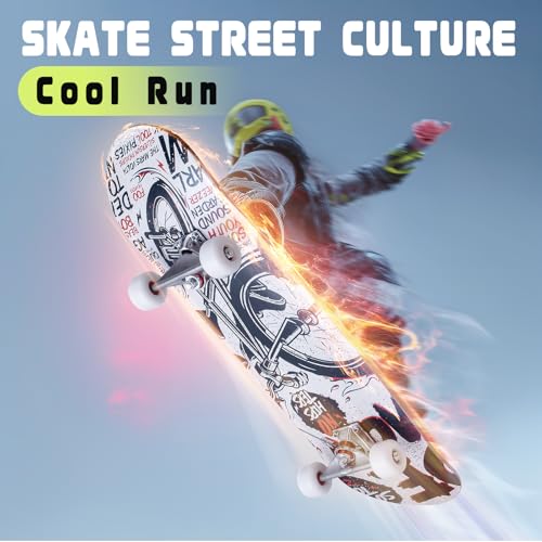 Image of Casual Graffiti Professional Double Kick Skateboard, 31 inch Maple Deck, ABEC-11 Bearings, 95A PU Wheels