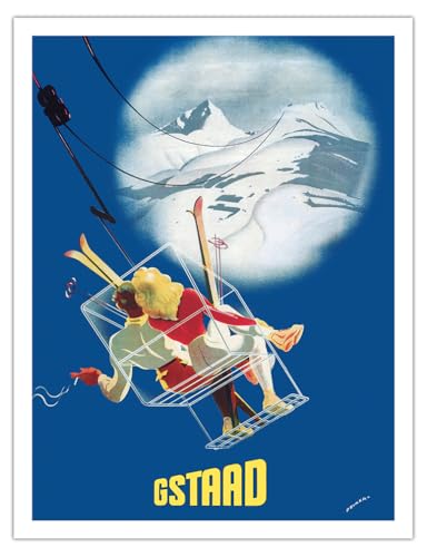 Gstaad Switzerland - Swiss Alps Ski Resort - Vintage Travel Poster by Martin Peikert c.1946 - Fine Art Matte Paper Print (Unframed) 20x26in