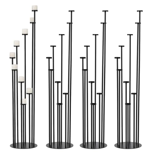 Fullvaseer Set of 4 Floor Candle Holders,9 Arm Candle Holder for Fireplace Decoration,Black Metal Candle Stick Holders for Pillar Tealight Candles on Home Derecotion