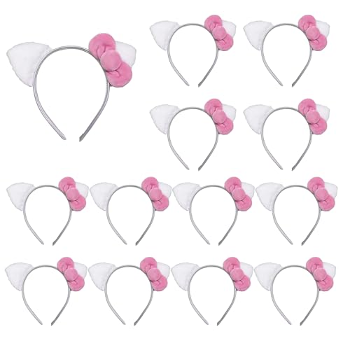Image of Eylola 12PCS Kitty Cat Ears Headbands Kitty Birthday Decorations Hello Cat Party Favors with Pink Bow Birthday Party Costume Gifts for Girls Women