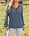 BTFBM Womens Fall Fashion 2025 Long Sleeve Shirts Spring V Neck Loose Casual Deco Button Lightweight Waffle Knit Tops(Blue, Medium)
