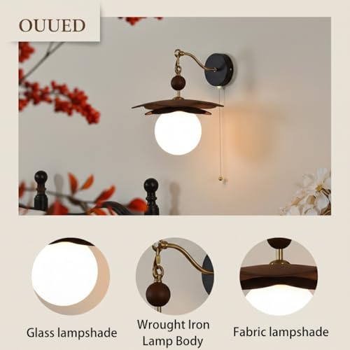 Aplique de pared nórdico E27 con globo de vidrio esmerilado y brazo de madera 4