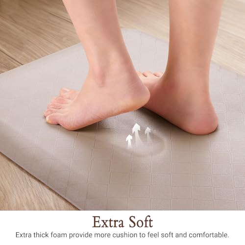 HappyTrends Kitchen Runner Rugs Anti-Fatigue mats - 4/5 Inch Thick Non Slip Waterproof Ergonomic Comfort Mat for Kitchen, Floor Home, Office, Sink, Laundry (17.3"x 28",Khaki)