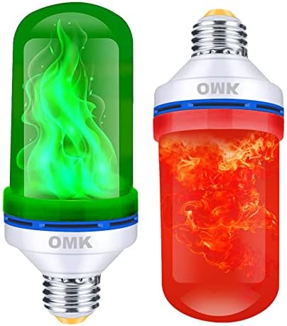 OMK -Christmas Decorations LED Flame Effect Light Bulbs - Newest Upgraded 4 Modes Two-Tone Fire Simulated Lamps - Christmas, Party， Indoor/Outdoor Decoration Lights (2Pack)