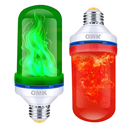 Omk -Christmas Decorations Led Flame Effect Light Bulbs - Newest Upgraded 4 Modes Two-Tone Fire Simulated Lamps - Christmas, Party， Indoor/Outdoor Decoration Lights (2Pack) #TOP2