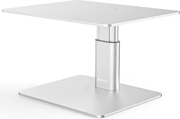 BoYata Monitor Riser Stand, Adjustable Height Metal Desktop Stand Storage Organizer Compatible with TV, PC, Laptop, Computer, iMac, and All Screen Display-Silver