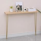 Mesa Consola Estrecha De Madera, Mesa De Entrada Estrecha Y Larga Con Patas De Metal Negro Tipo Horquilla, Consola Mueble Para Recibidor, Salón, Pasillo Y Entrada, Sofa, Estudiar A,100x20x80cm