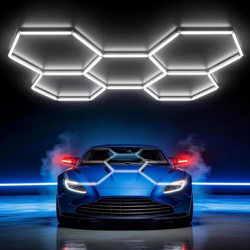 HYPERLITE Gen 2 Hexagon Garage Lights: 168W 16800LM 5 Grids Hexagon Led Light, 6500K Ultra Bright Honeycomb Hex Lights, Durable Design for Garage, Shop, Basement, Barber, Homegym