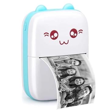 Mini impressora térmica portátil sem fio BT 200dpi Photo Label Memo Pergunta errada Impressão com cabo USB + 5 rolos Rolo de papel térmico 57 * 30mm Perguntas erradas Notas Impressão de papéis (Azul)