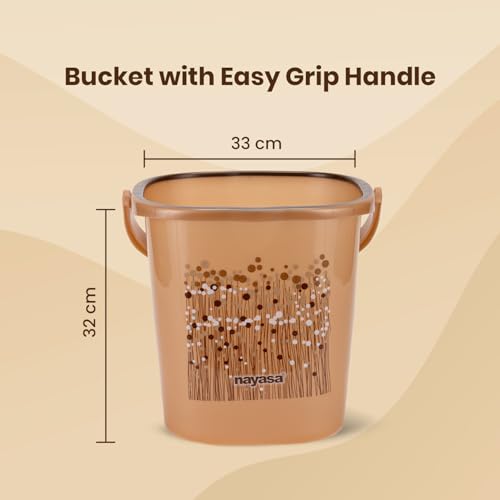 Image of Nayasa Plastic Bucket and Mug Set, 18 Litre Heavy Duty Water Bucket with Matching Mug, BPA-Free Durable Bathroom Bucket for Bathing, Cleaning, Laundry & Household Use, Brown