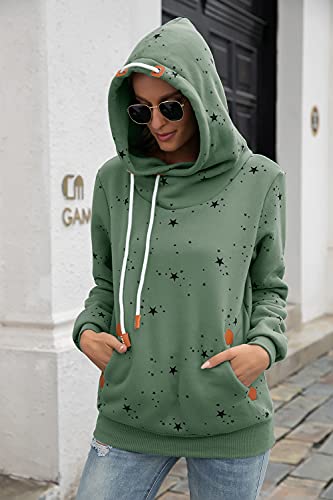 Kapoohott Womens Hoodies Long Sleeve High Necked Printed Hoodies Casual Comply Pullover Sweatshirts with Pockets(Green,M)